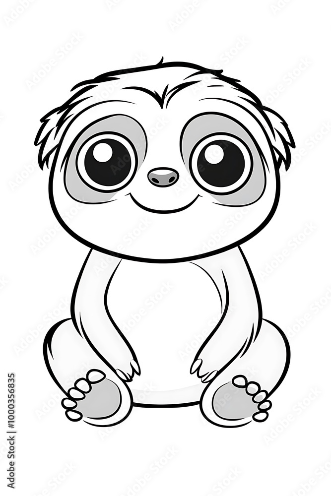 Cute Cartoon Sloth with Big Eyes Sitting Down Cute Cartoon Sloth with Big Eyes Sitting Down
