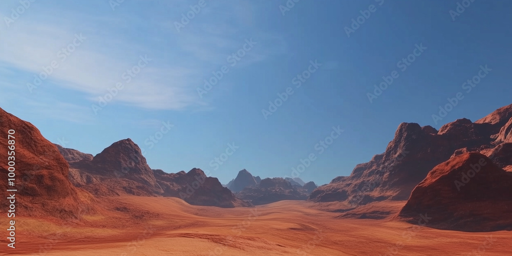 Naklejka premium Endless Martian Desert: A Scenic View of Mars’ Red Terrain