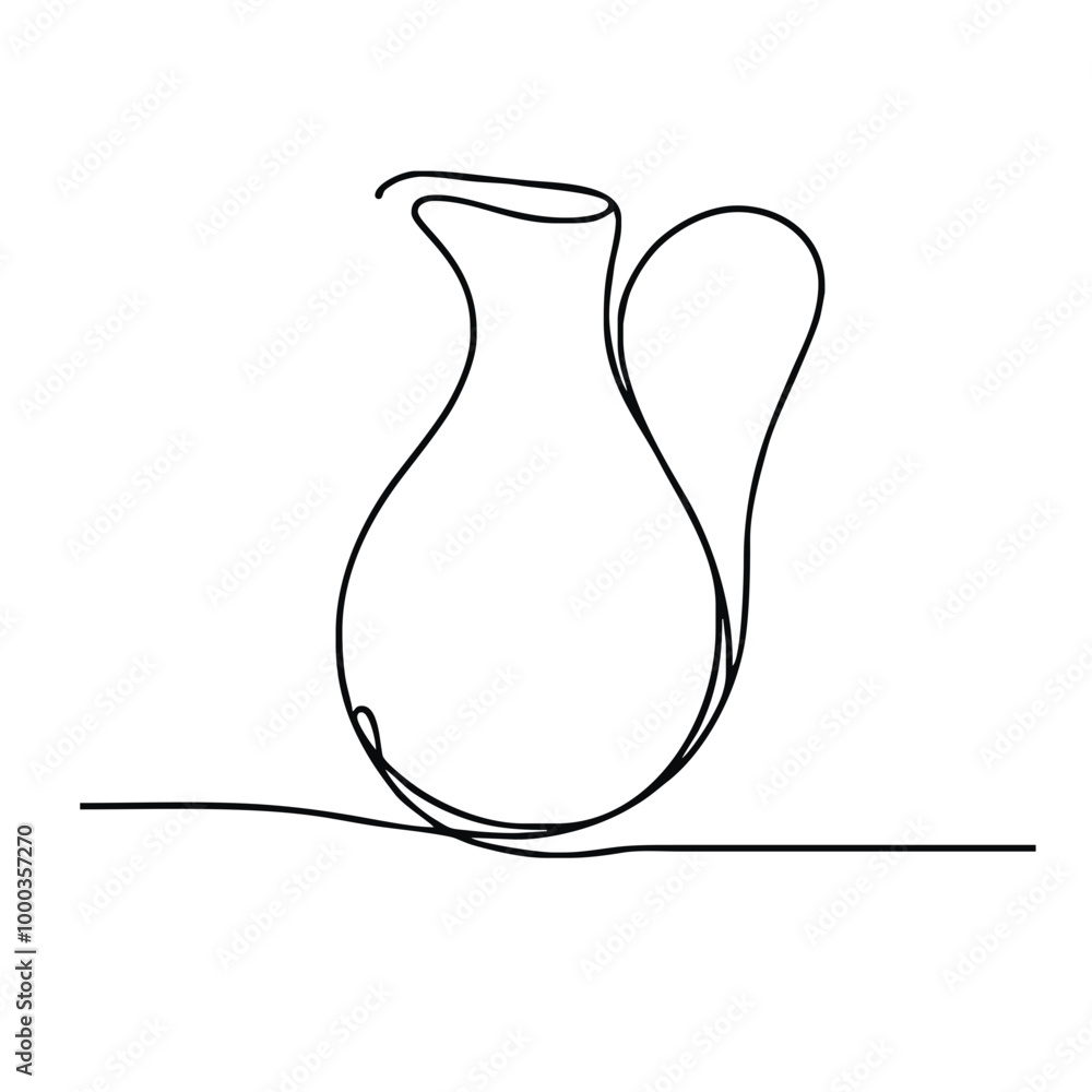 Jug. Icon. Vector drawing. One-line drawing. A simple drawing depicting a continuous line of a tableware item for a liquid or drink.