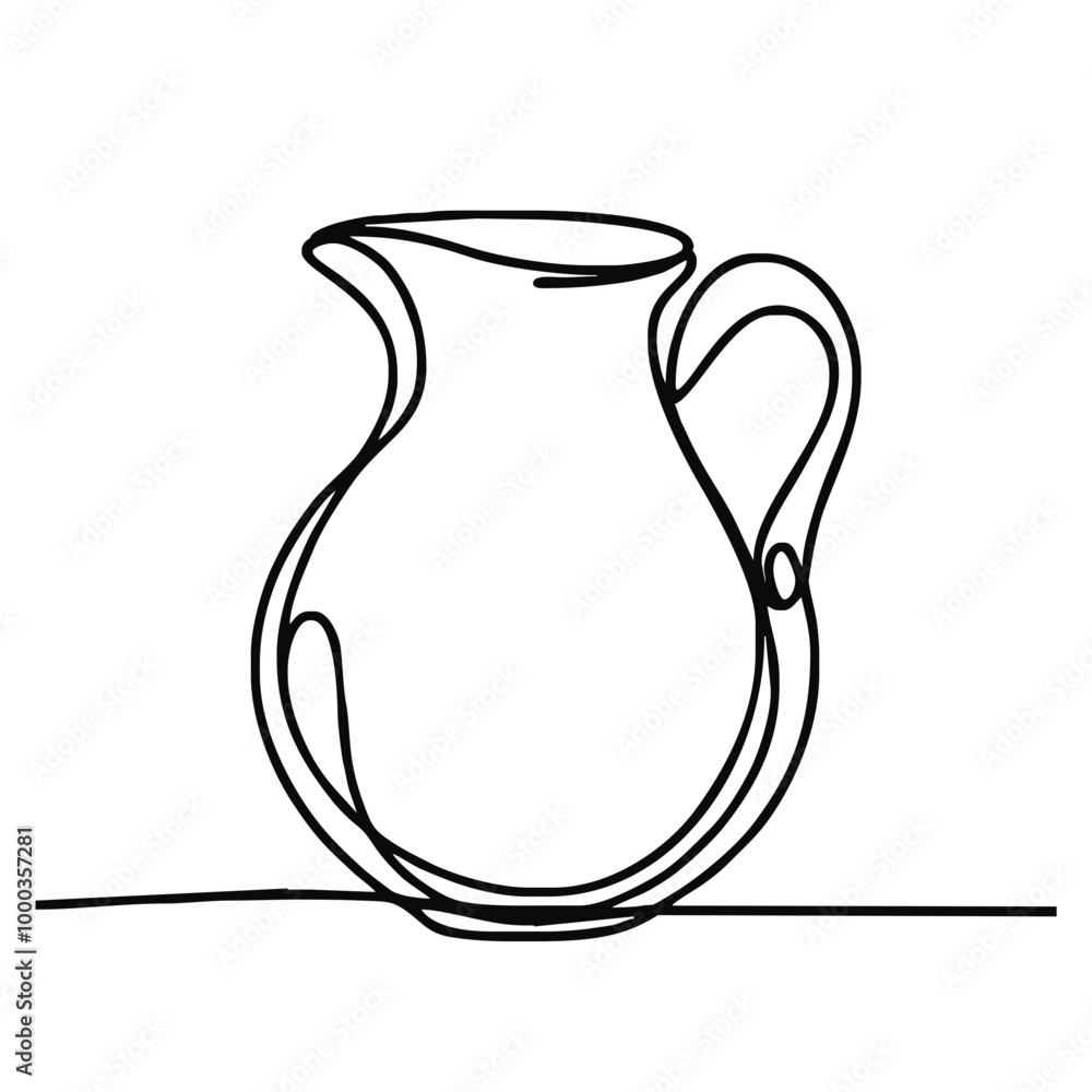 Jug. Icon. Vector drawing. One-line drawing. A simple drawing depicting a continuous line of a tableware item for a liquid or drink. Jug. Icon. Vector drawing. One-line drawing. A simple drawing depicting a continuous line of a tableware item for a liquid or drink.