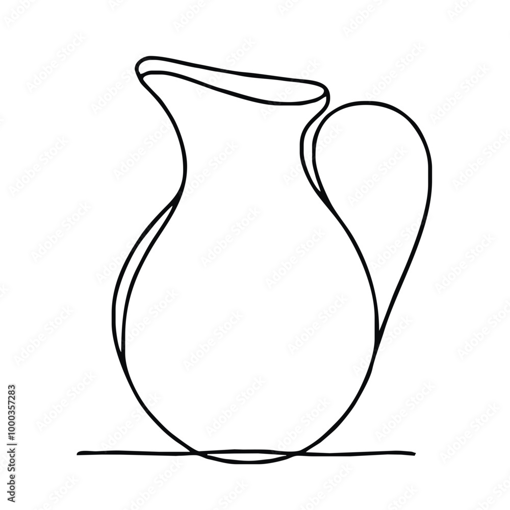 Jug. Icon. Vector drawing. One-line drawing. A simple drawing depicting a continuous line of a tableware item for a liquid or drink. Jug. Icon. Vector drawing. One-line drawing. A simple drawing depicting a continuous line of a tableware item for a liquid or drink.