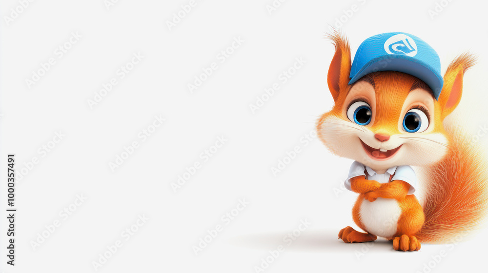 looking funny squirrel character with a blue cap on white background with copyspace looking funny squirrel character with a blue cap on white background with copyspace