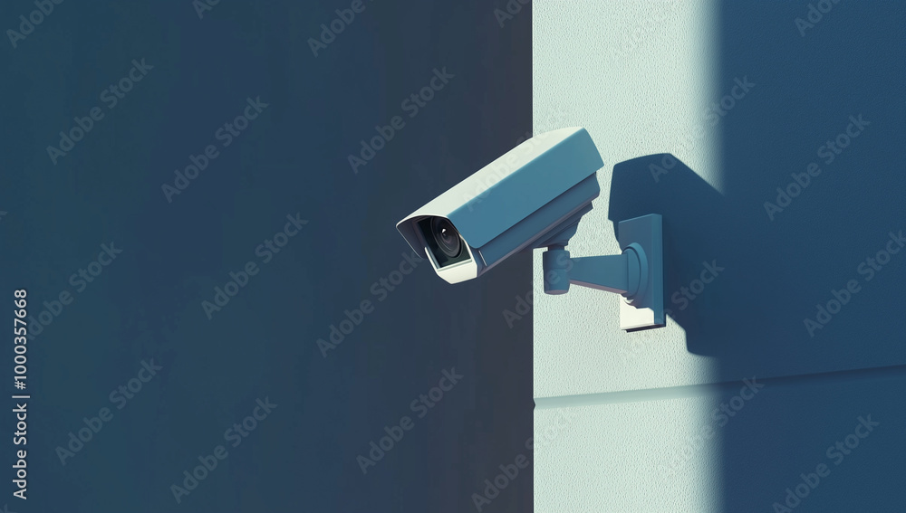Cartoon Surveillance: White CCTV Camera on Gray Wall Cartoon Surveillance: White CCTV Camera on Gray Wall