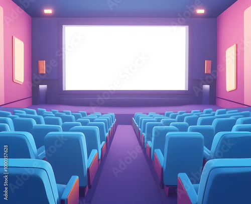 Empty Movie Theater with Blank Screen