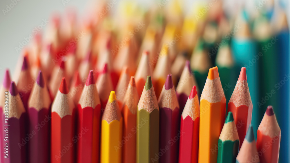 Close-up of a row of colored pencils Close-up of a row of colored pencils