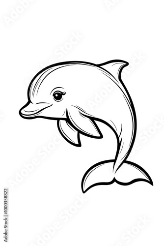 Black and White Line Art Dolphin Illustration