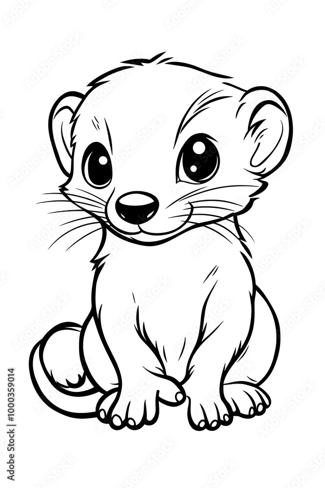 Cute Cartoon Baby Ferret Line Art Illustration Cute Cartoon Baby Ferret Line Art Illustration
