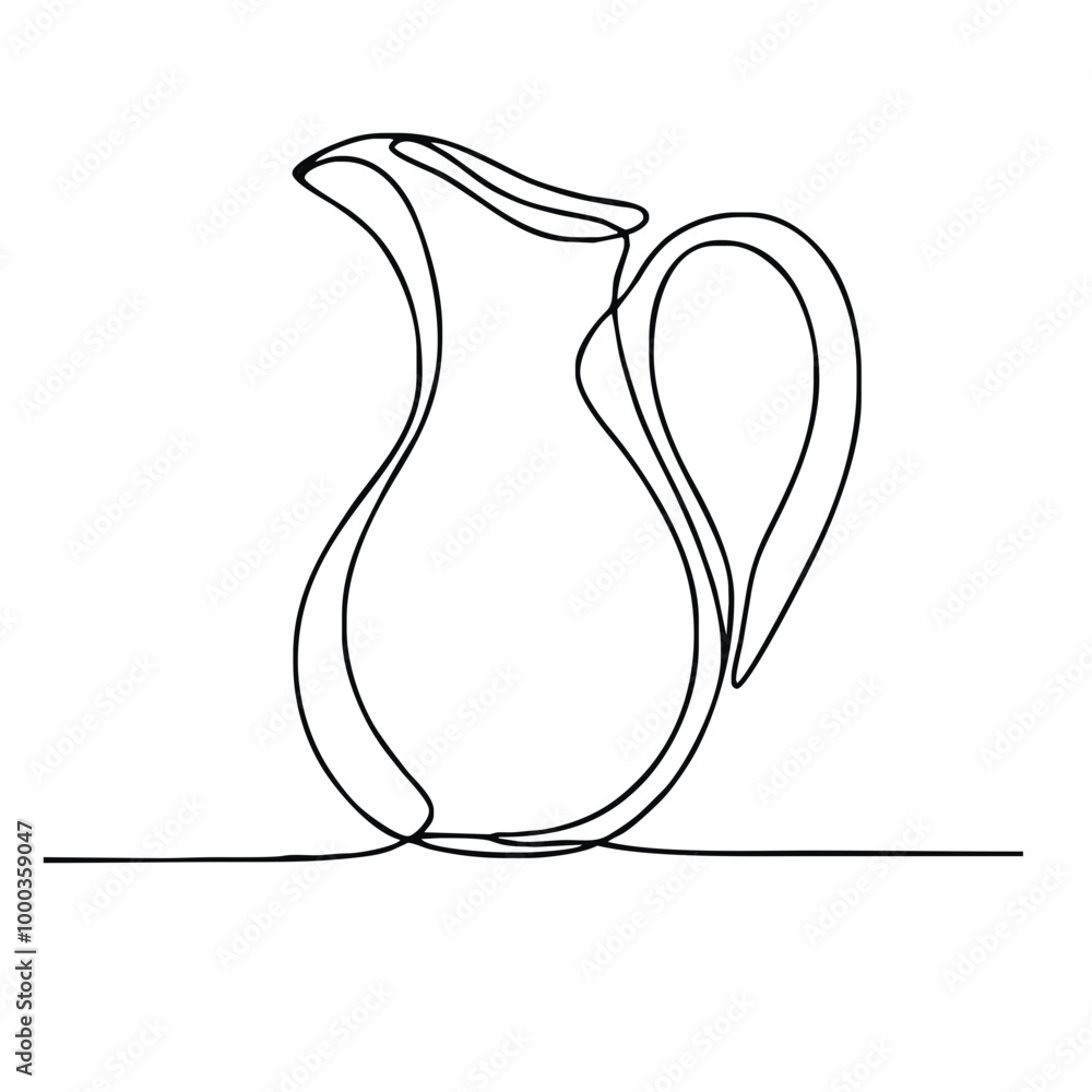 Pitcher. Icon. Vector drawing. One-line drawing. A simple drawing depicting a continuous line of a tableware item for a liquid or drink. Pitcher. Icon. Vector drawing. One-line drawing. A simple drawing depicting a continuous line of a tableware item for a liquid or drink.