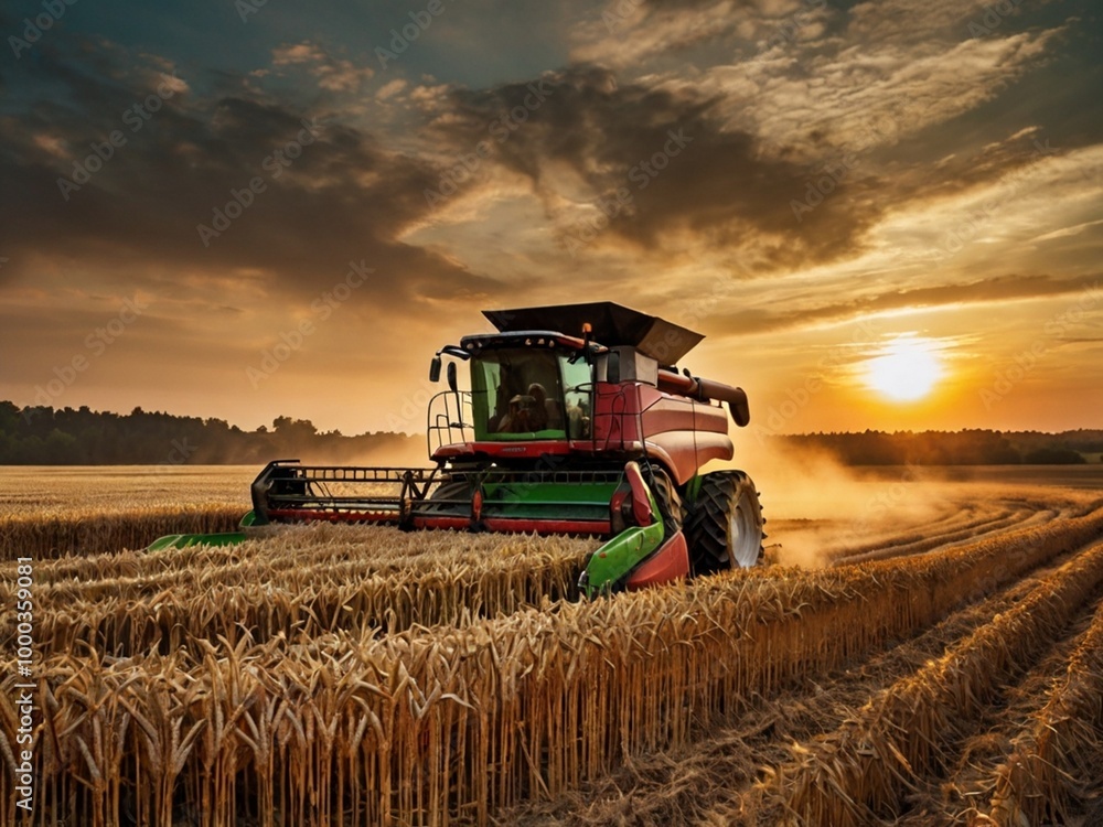 Obraz premium combine harvester on field
