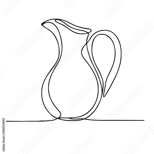 Pitcher. Icon. Vector drawing. One-line drawing. A simple drawing depicting a continuous line of a tableware item for a liquid or drink.