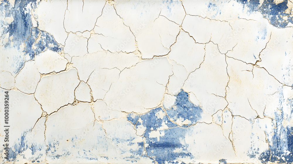 Fototapeta premium White and Blue Crackled Tile Texture