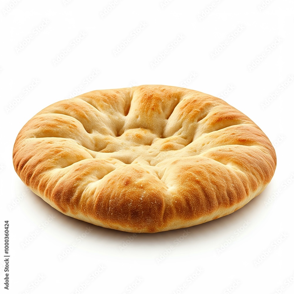A round, soft flatbread with slightly golden edges and a light, airy texture. The white background keeps the focus on the simple yet appetizing bread, ideal for highlighting its versatility. A round, soft flatbread with slightly golden edges and a light, airy texture. The white background keeps the focus on the simple yet appetizing bread, ideal for highlighting its versatility.