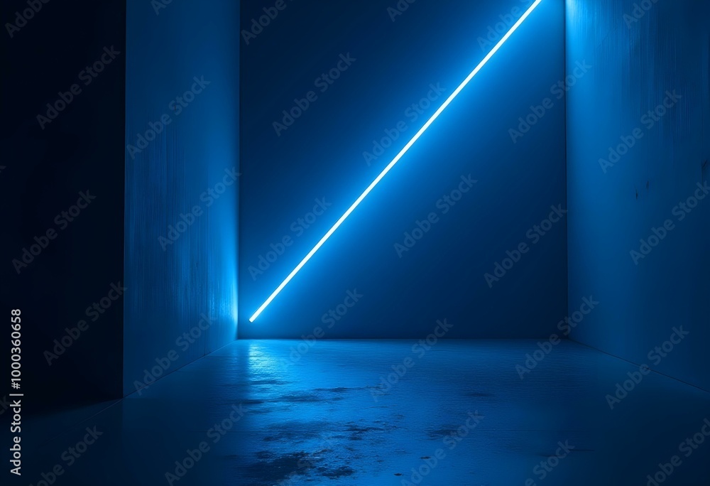 A futuristic blue neon light cutting through a black environment, casting sharp shadows and reflections create with ai A futuristic blue neon light cutting through a black environment, casting sharp shadows and reflections create with ai