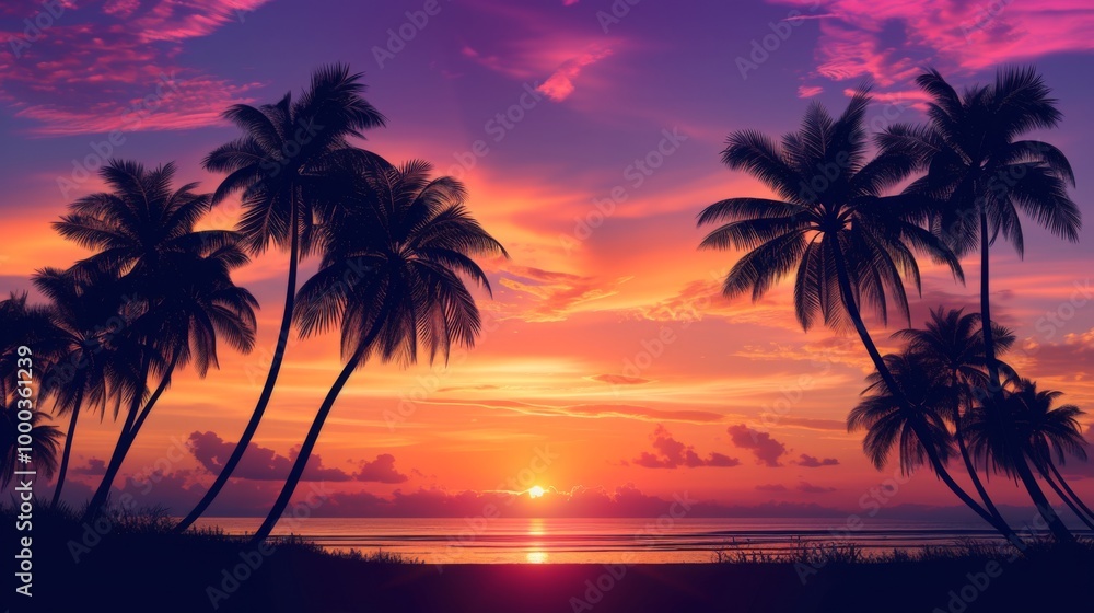 Tropical Sunset with Palm Trees on the Beach Tropical Sunset with Palm Trees on the Beach