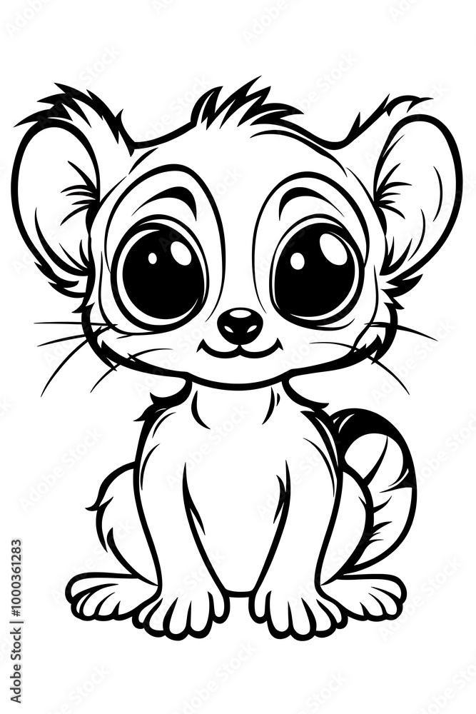 Cute Cartoon Lemur with Big Eyes Coloring Page Illustration Cute Cartoon Lemur with Big Eyes Coloring Page Illustration