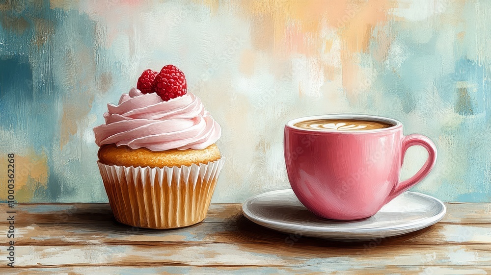 Cupcake and Coffee on a Wooden Table Cupcake and Coffee on a Wooden Table