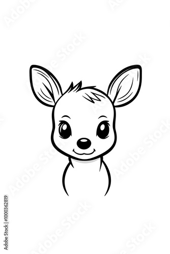 Cute Cartoon Deer Face Black and White Illustration Vector Graphic