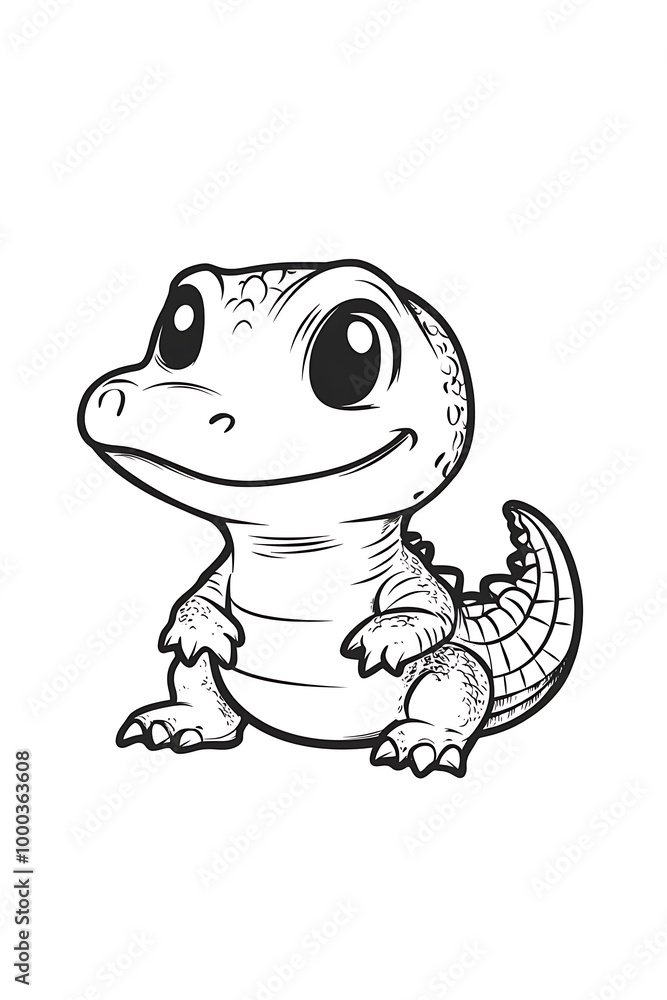 Cute Cartoon Alligator Illustration Black and White Vector Cute Cartoon Alligator Illustration Black and White Vector
