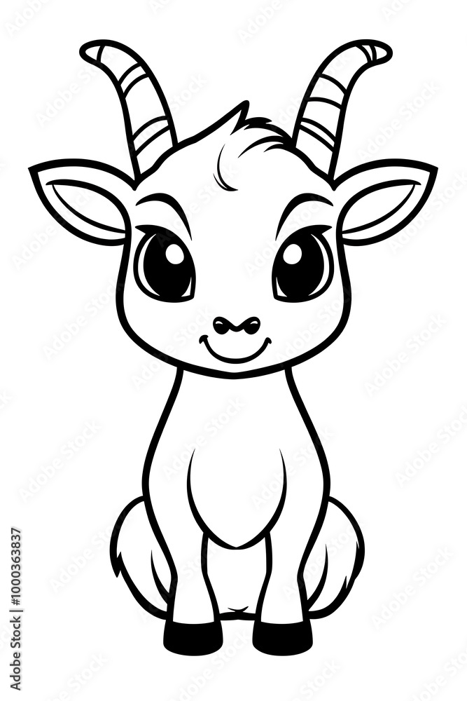 Cute Cartoon Goat Coloring Page Illustration Cute Cartoon Goat Coloring Page Illustration