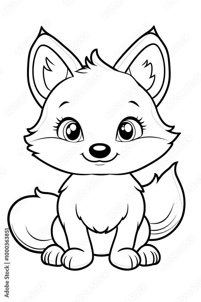 Cute Cartoon Fox Coloring Page Illustration Cute Cartoon Fox Coloring Page Illustration