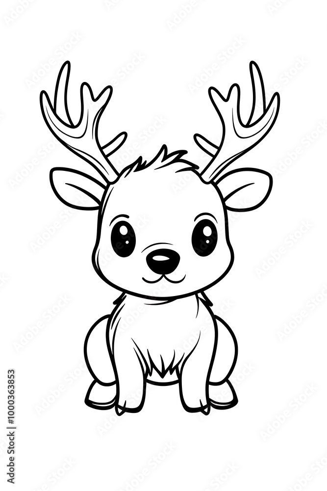 Fototapeta premium Cute Cartoon Reindeer Illustration Black and White Coloring Page