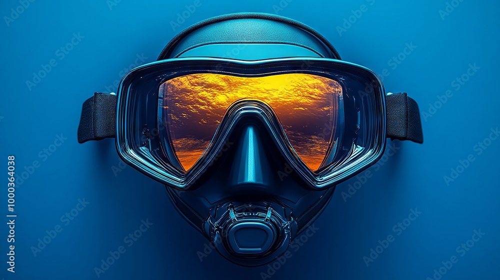 Scuba Diving Mask With Sunset Reflection Scuba Diving Mask With Sunset Reflection