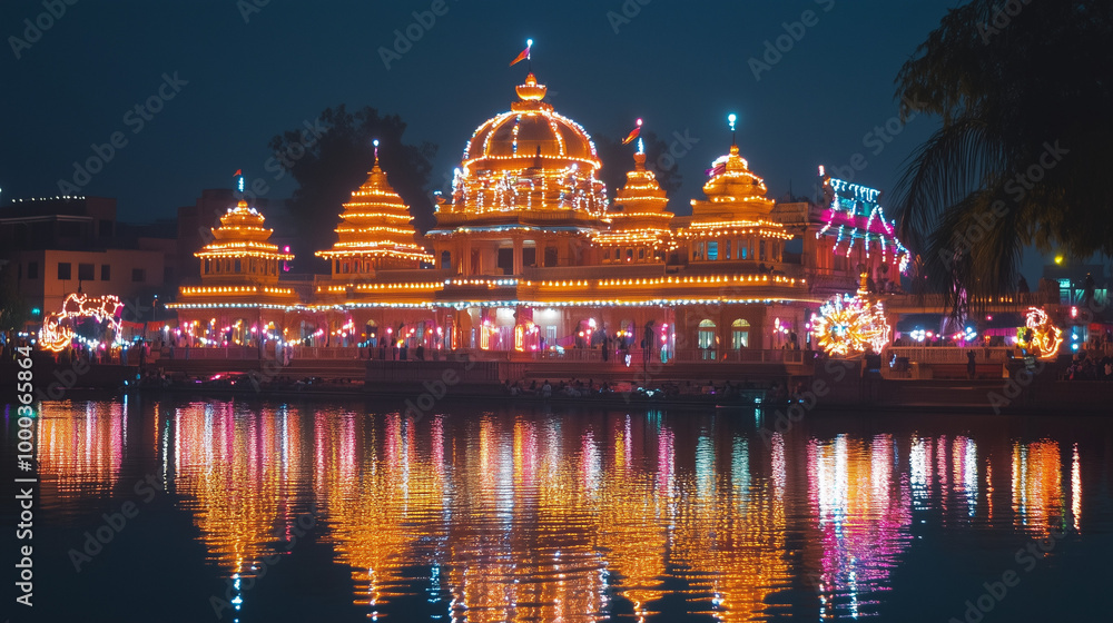 Fototapeta premium Festive Lights at Ram Mandir, Ayodhya During Diwali Celebration