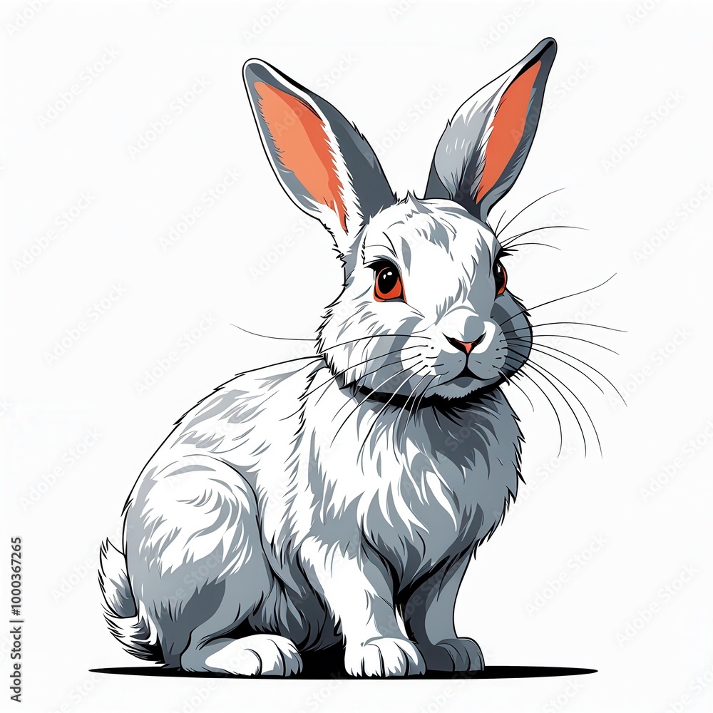 Fototapeta premium A stylized illustration of a sitting rabbit with prominent ears and expressive eyes.