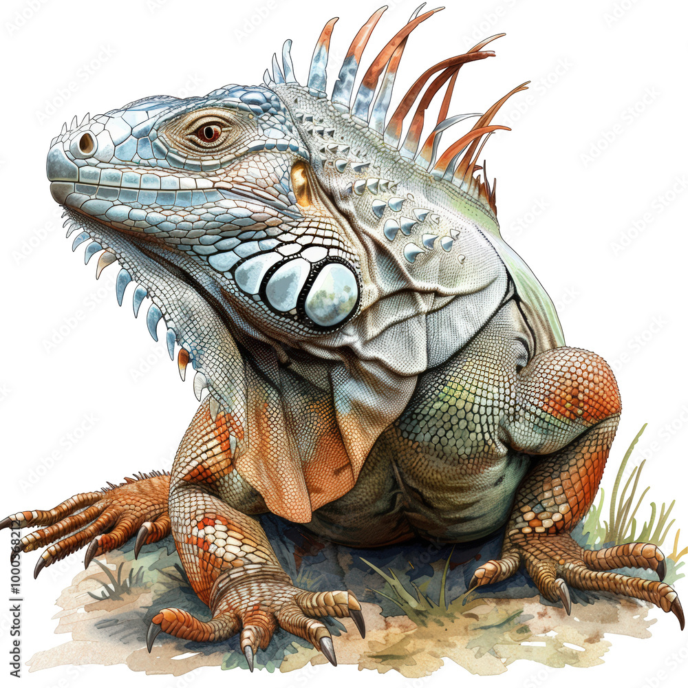 Fototapeta premium Realistic Iguana Basking in the Sunlight Isolate on a White Background Transparent Background