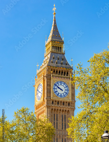 Big Ben tower in spring, London, UK