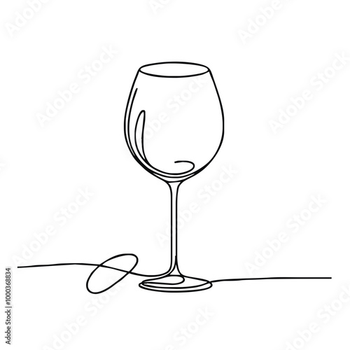 Wine glass. Icon. Vector drawing. One-line drawing. A simple drawing depicting a continuous line of a tableware item for a liquid or drink.