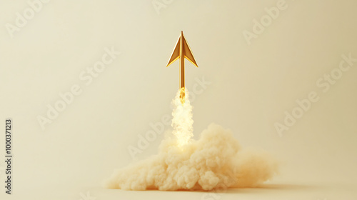 Arrow of success launching into the sky, surrounded by a cloud of smoke, symbolizing growth and achievement