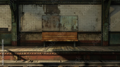 An empty platform with a vintage-style bench.