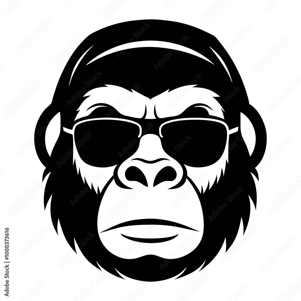 a black and white illustration of a gorilla's face. The gorilla has a serious expression with its eyes closed and its mouth slightly open, as if it is deep in thought a black and white illustration of a gorilla's face. The gorilla has a serious expression with its eyes closed and its mouth slightly open, as if it is deep in thought