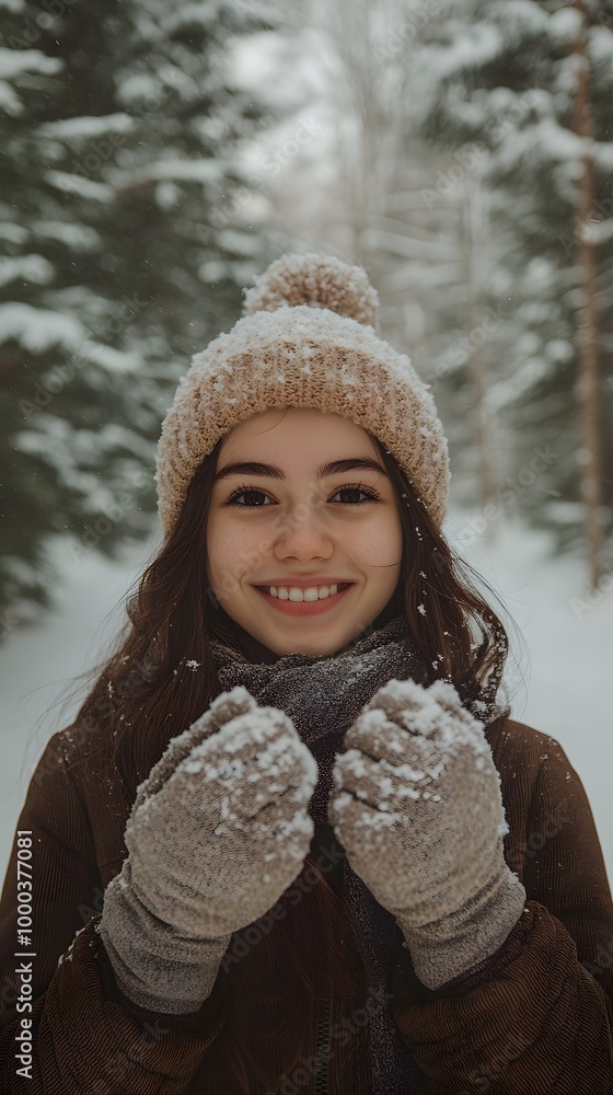 Photo of a girl in winter and gloves Photo of a girl in winter and gloves
