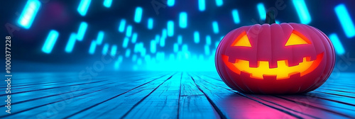 Wallpaper Mural A jack-o'-lantern glows brightly under a neon light. Torontodigital.ca