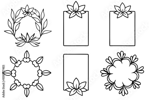 A Set floral frames silhouette black line art vector art illustration photo