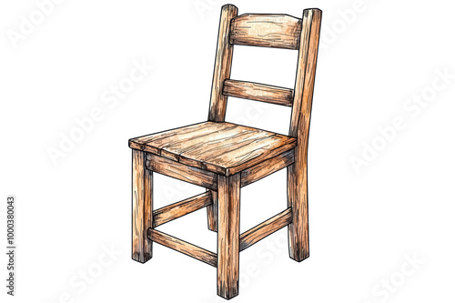 Rustic wooden chair with a simple design, suitable for various interior styles isolated on transparent background.