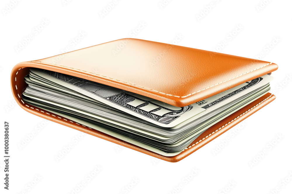 Stylish leather wallet filled with cash isolated on transparent background. Stylish leather wallet filled with cash isolated on transparent background.
