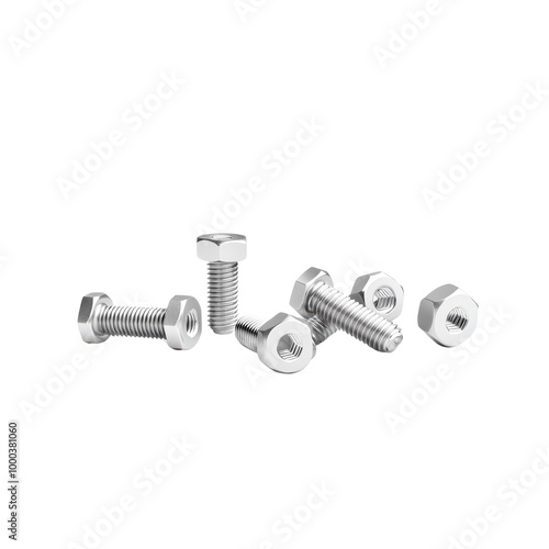 Various sizes of metallic screws isolated on transparent background. photo