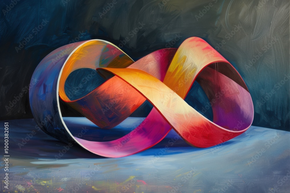 Mobius strip make by geometric shape, oil painting brush stoke, vibrant color