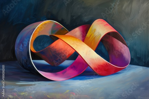 Mobius strip make by geometric shape, oil painting brush stoke, vibrant color photo