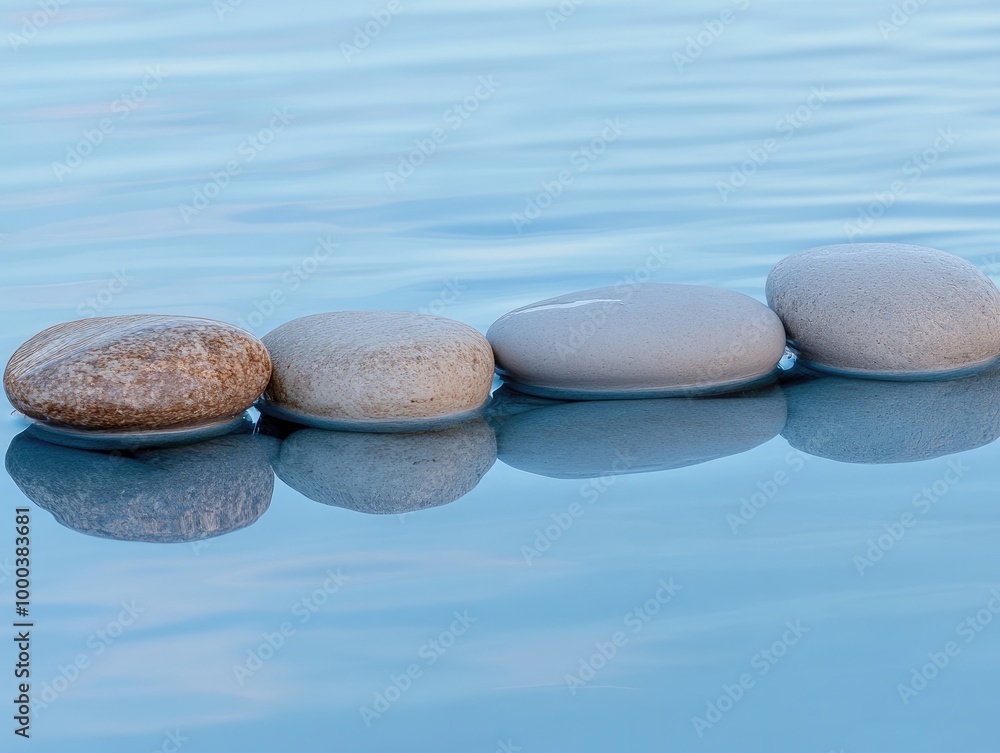 Perfectly Balanced Round Stones Surrounded by Tranquil Blue Water Perfectly Balanced Round Stones Surrounded by Tranquil Blue Water