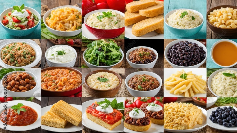 A vibrant assortment of various dishes, showcasing a variety of ingredients and preparations. A vibrant assortment of various dishes, showcasing a variety of ingredients and preparations.