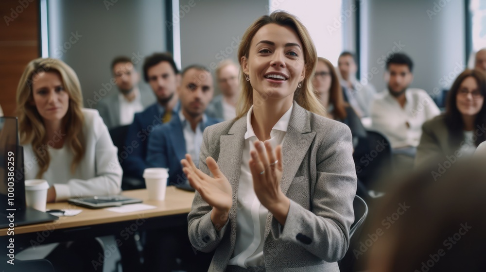 Woman Applauding at a Business Meeting Woman Applauding at a Business Meeting