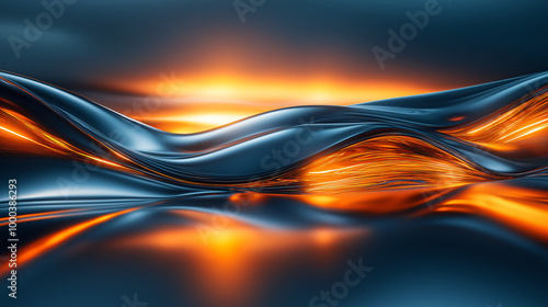 Glowing Metallic Waves with Fiery Orange Light photo