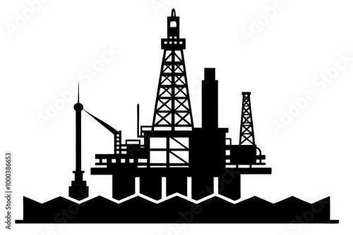 Oil rig silhouette isolated on white background. Oil rig silhouette. Detailed vector illustration isolated on white background.