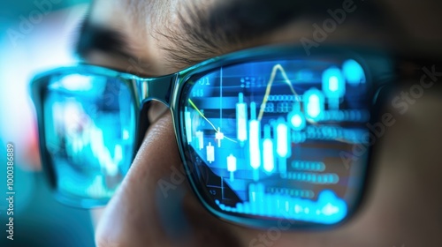 refection on glasses: A financial analyst projecting revenue growth and formulating investment strategies photo