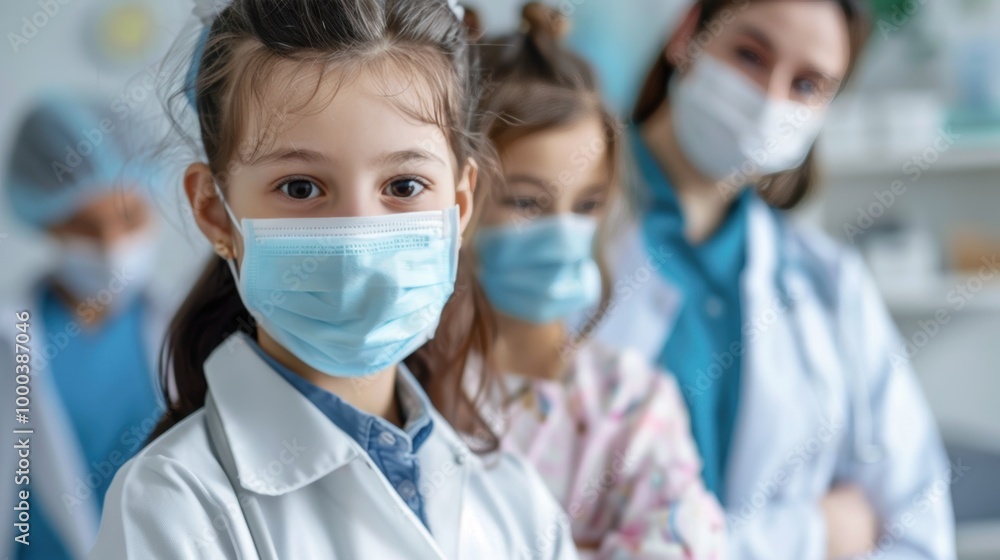 Preventive Medicine Focusing on disease. A young girl in a lab coat and mask