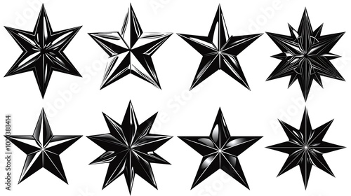 A diverse collection of black star vector icons showcasing various intricate geometric designs and abstract patterns, ideal for creative projects, graphic design, and branding.